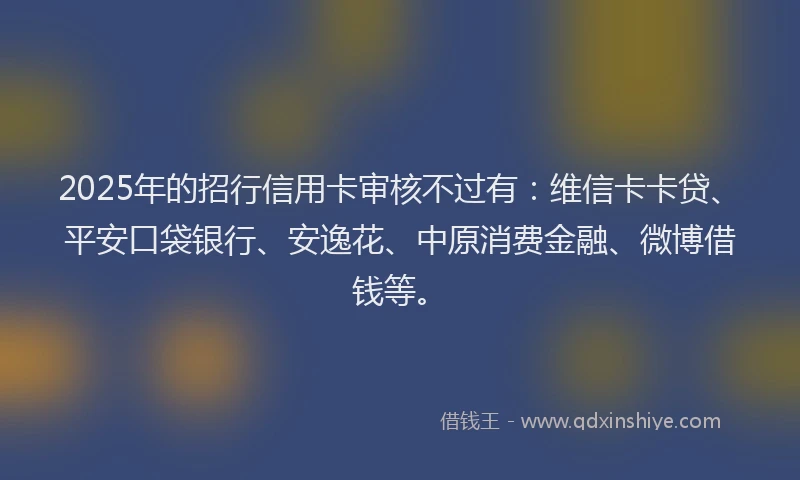 2025年的招行信用卡审核不过有：维信卡卡贷、平安口袋银行、安逸花、中原消费金融、微博借钱等。