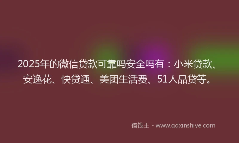 2025年的微信贷款可靠吗安全吗有：小米贷款、安逸花、快贷通、美团生活费、51人品贷等。