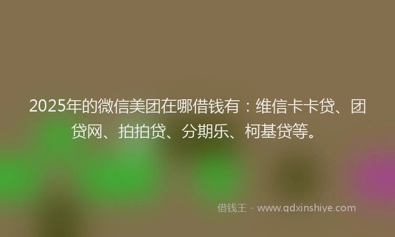 2025年的微信美团在哪借钱有：维信卡卡贷、团贷网、拍拍贷、分期乐、柯基贷等。