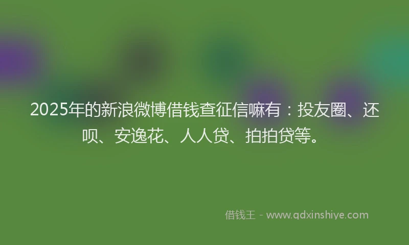 2025年的新浪微博借钱查征信嘛有：投友圈、还呗、安逸花、人人贷、拍拍贷等。