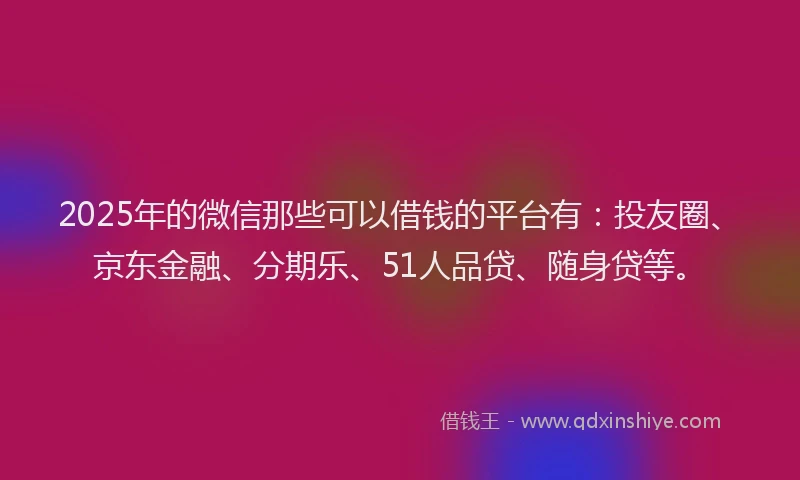 2025年的微信那些可以借钱的平台有：投友圈、京东金融、分期乐、51人品贷、随身贷等。