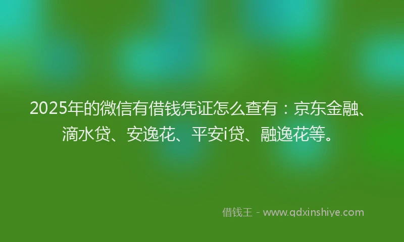 2025年的微信有借钱凭证怎么查有：京东金融、滴水贷、安逸花、平安i贷、融逸花等。