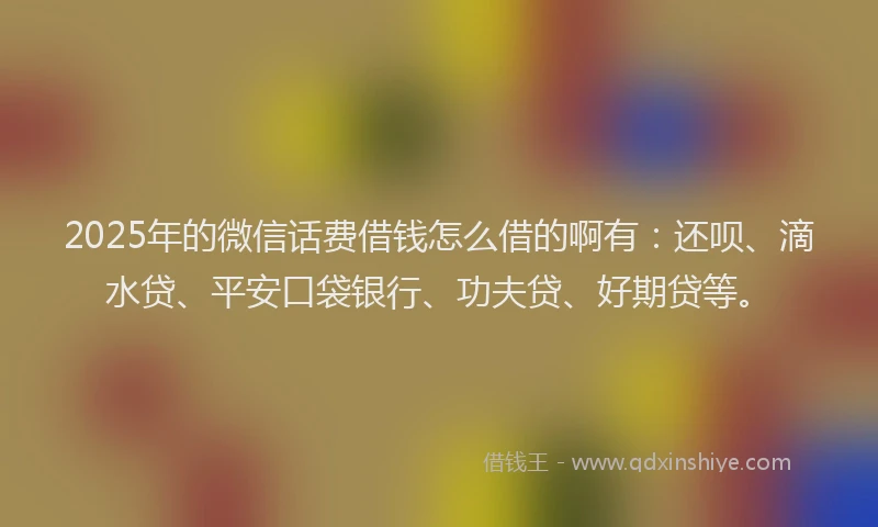 2025年的微信话费借钱怎么借的啊有：还呗、滴水贷、平安口袋银行、功夫贷、好期贷等。