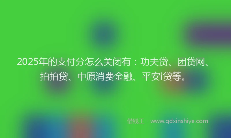 2025年的支付分怎么关闭有：功夫贷、团贷网、拍拍贷、中原消费金融、平安i贷等。