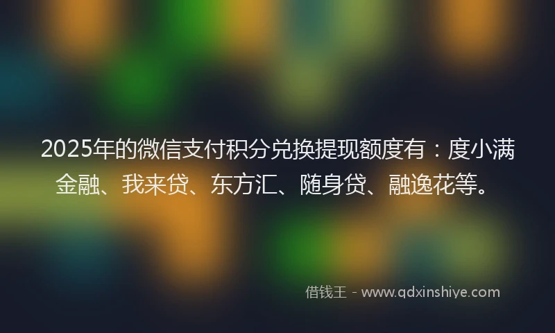 2025年的微信支付积分兑换提现额度有：度小满金融、我来贷、东方汇、随身贷、融逸花等。
