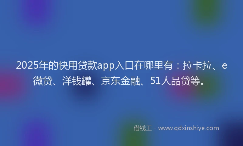 2025年的快用贷款app入口在哪里有：拉卡拉、e微贷、洋钱罐、京东金融、51人品贷等。