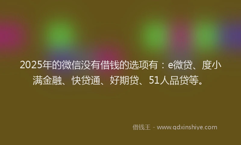 2025年的微信没有借钱的选项有：e微贷、度小满金融、快贷通、好期贷、51人品贷等。