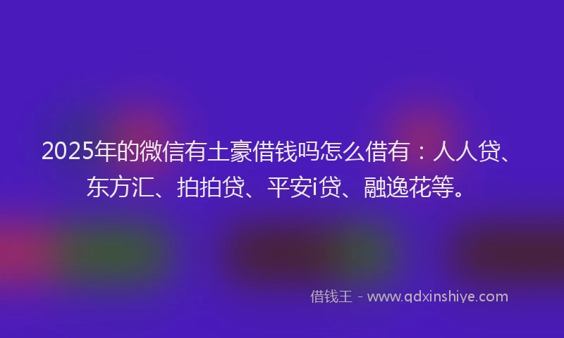 2025年的微信有土豪借钱吗怎么借有：人人贷、东方汇、拍拍贷、平安i贷、融逸花等。