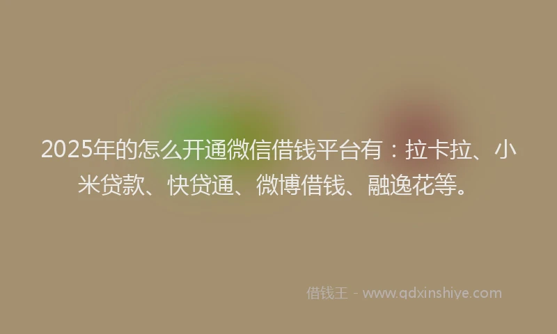 2025年的怎么开通微信借钱平台有：拉卡拉、小米贷款、快贷通、微博借钱、融逸花等。