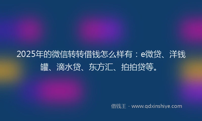 2025年的微信转转借钱怎么样有：e微贷、洋钱罐、滴水贷、东方汇、拍拍贷等。
