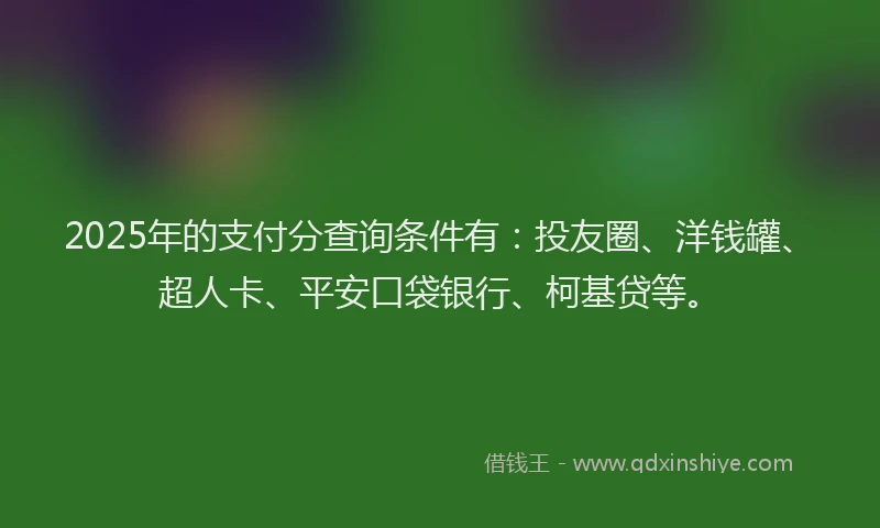 2025年的支付分查询条件有：投友圈、洋钱罐、超人卡、平安口袋银行、柯基贷等。