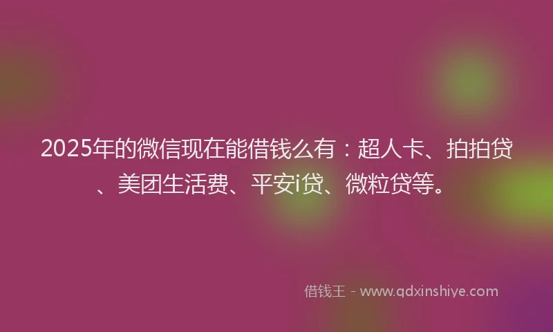2025年的微信现在能借钱么有：超人卡、拍拍贷、美团生活费、平安i贷、微粒贷等。