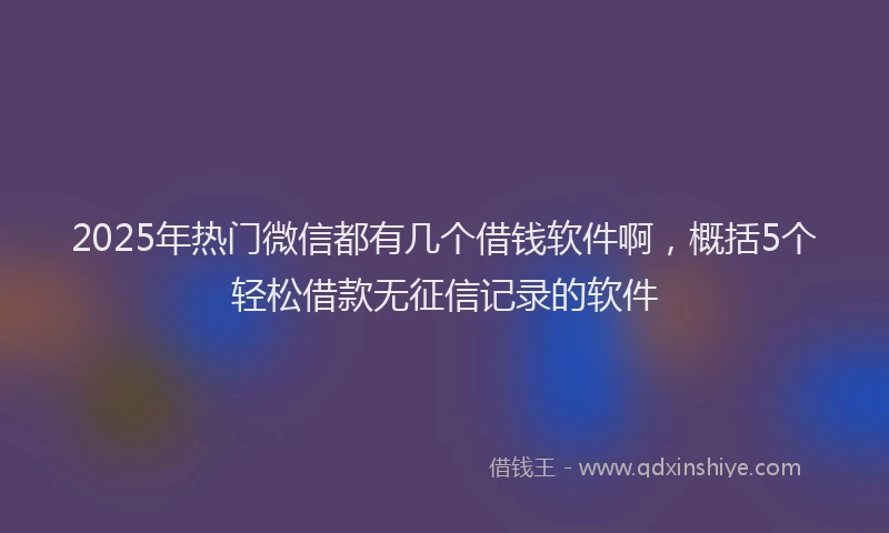 2025年热门微信都有几个借钱软件啊，概括5个轻松借款无征信记录的软件