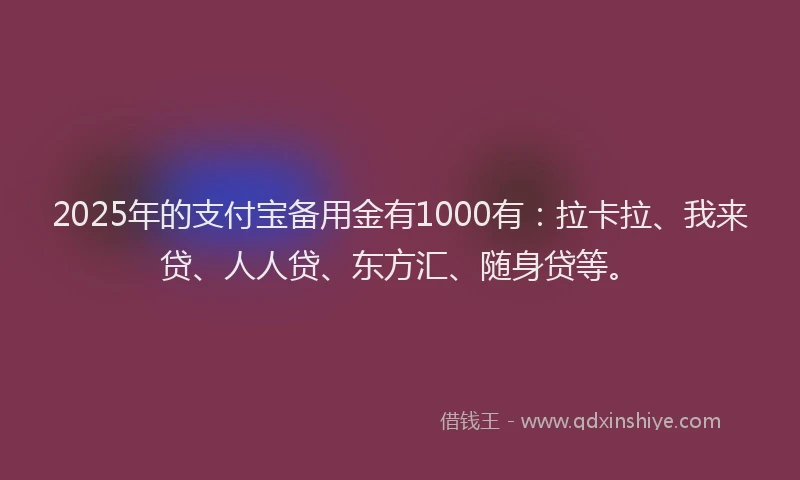 2025年的支付宝备用金有1000有：拉卡拉、我来贷、人人贷、东方汇、随身贷等。