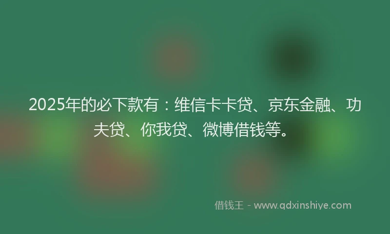 2025年的必下款有：维信卡卡贷、京东金融、功夫贷、你我贷、微博借钱等。