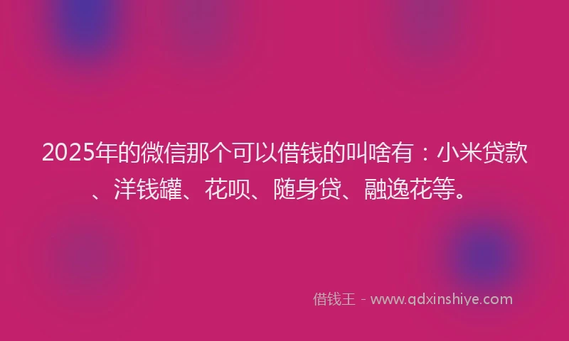2025年的微信那个可以借钱的叫啥有：小米贷款、洋钱罐、花呗、随身贷、融逸花等。