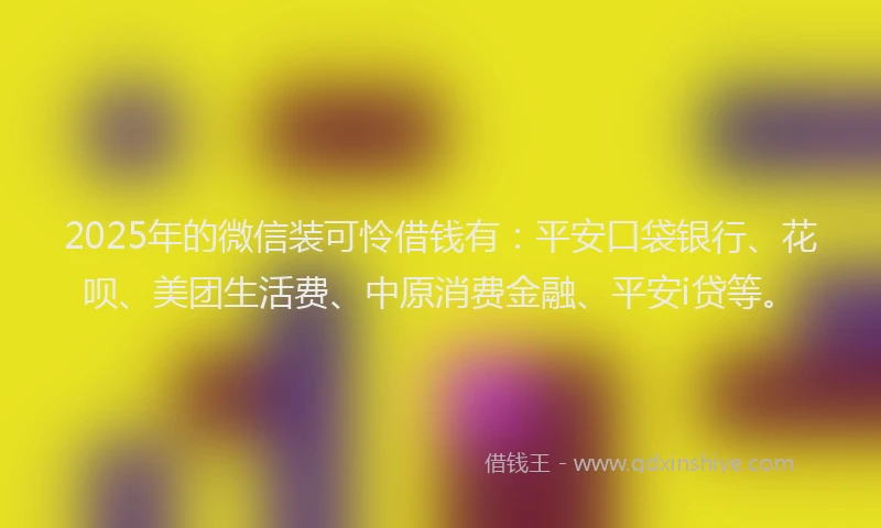 2025年的微信装可怜借钱有:平安口袋银行、花呗、美团生活费、中原消费金融、平安i贷等。
