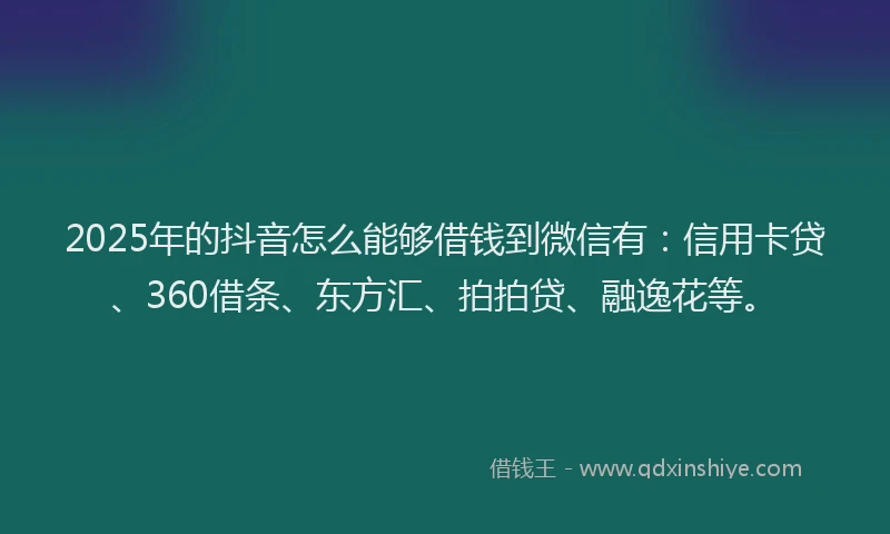 2025年的抖音怎么能够借钱到微信有：信用卡贷、360借条、东方汇、拍拍贷、融逸花等。