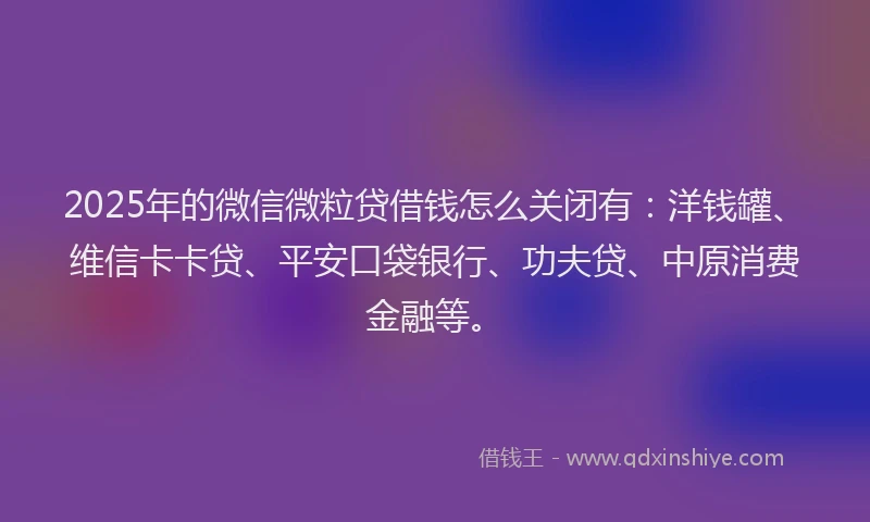 2025年的微信微粒贷借钱怎么关闭有：洋钱罐、维信卡卡贷、平安口袋银行、功夫贷、中原消费金融等。