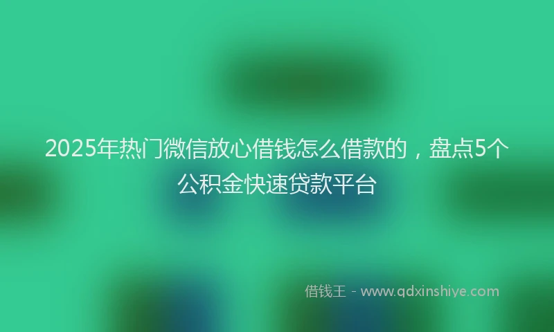 2025年热门微信放心借钱怎么借款的，盘点5个公积金快速贷款平台
