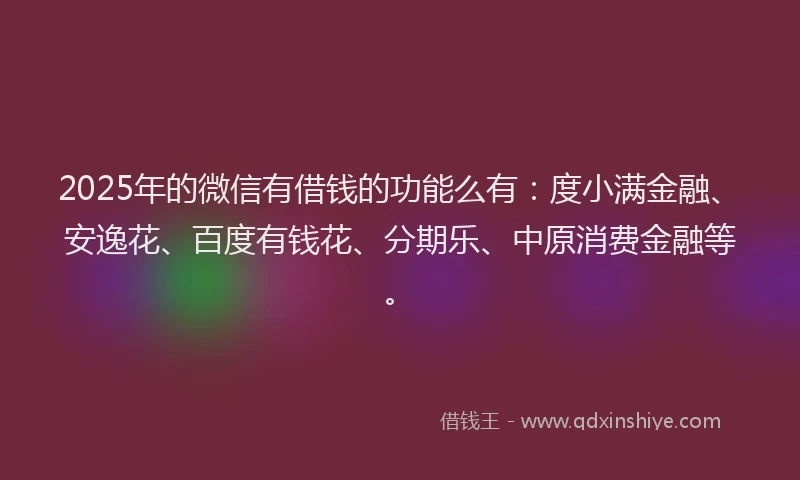 2025年的微信有借钱的功能么有：度小满金融、安逸花、百度有钱花、分期乐、中原消费金融等。