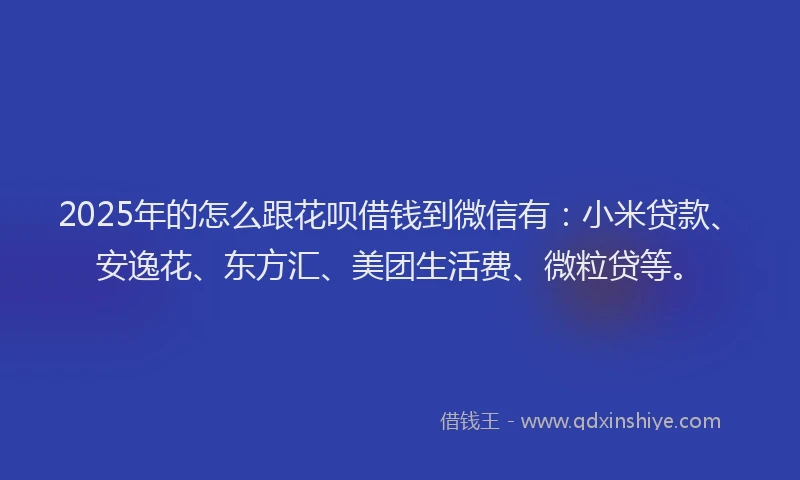 2025年的怎么跟花呗借钱到微信有：小米贷款、安逸花、东方汇、美团生活费、微粒贷等。