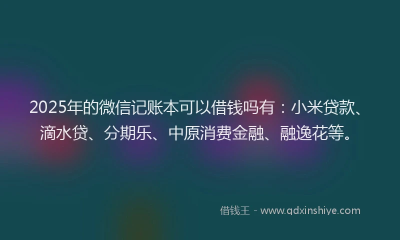 2025年的微信记账本可以借钱吗有：小米贷款、滴水贷、分期乐、中原消费金融、融逸花等。