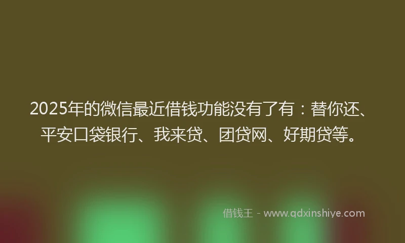 2025年的微信最近借钱功能没有了有：替你还、平安口袋银行、我来贷、团贷网、好期贷等。