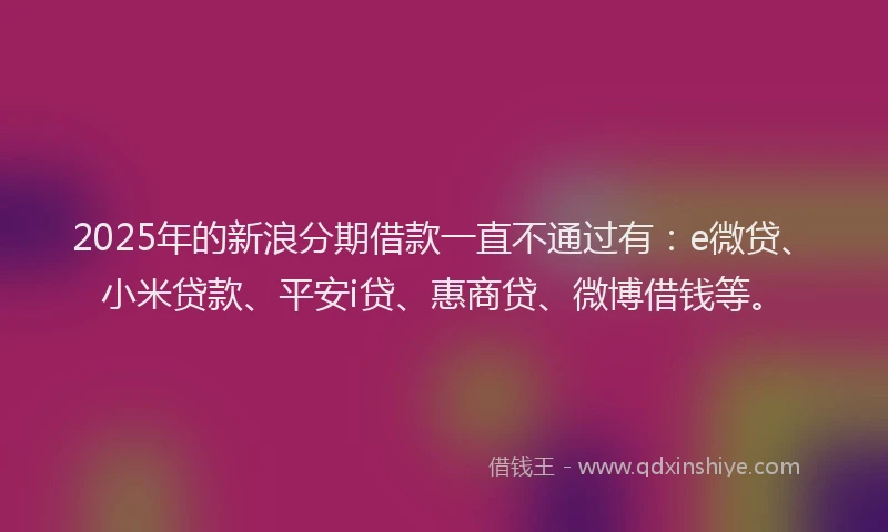 2025年的新浪分期借款一直不通过有：e微贷、小米贷款、平安i贷、惠商贷、微博借钱等。