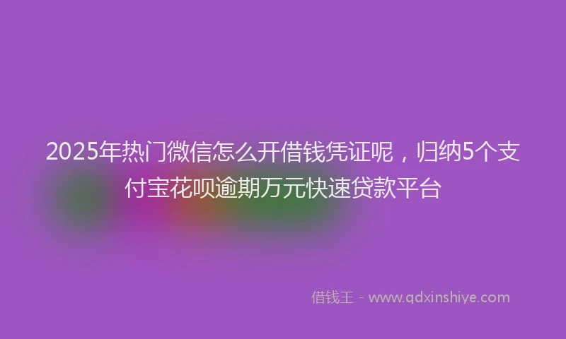 2025年热门微信怎么开借钱凭证呢，归纳5个支付宝花呗逾期万元快速贷款平台