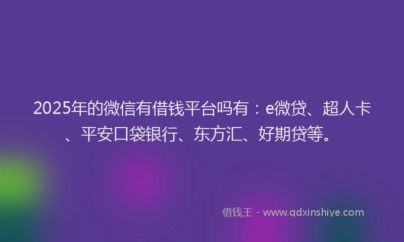 2025年的微信有借钱平台吗有：e微贷、超人卡、平安口袋银行、东方汇、好期贷等。