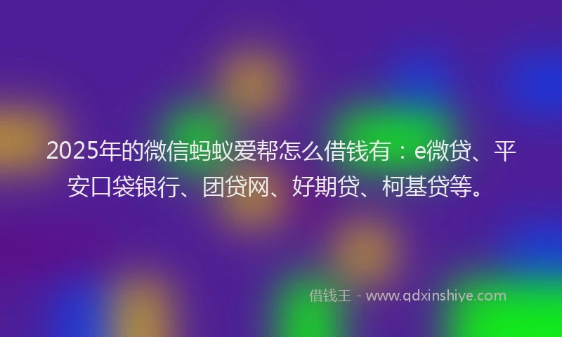 2025年的微信蚂蚁爱帮怎么借钱有：e微贷、平安口袋银行、团贷网、好期贷、柯基贷等。