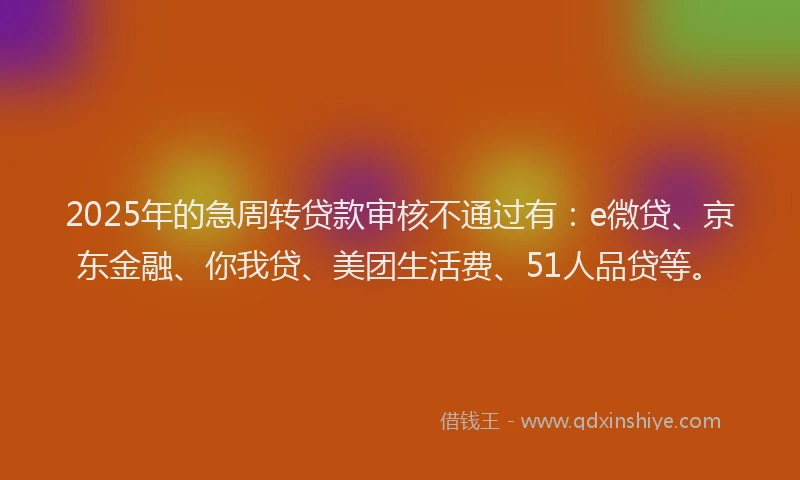 2025年的急周转贷款审核不通过有：e微贷、京东金融、你我贷、美团生活费、51人品贷等。