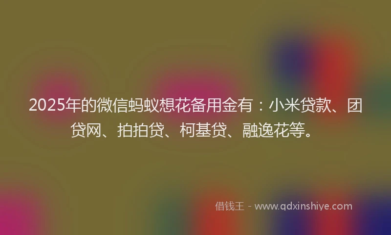 2025年的微信蚂蚁想花备用金有：小米贷款、团贷网、拍拍贷、柯基贷、融逸花等。