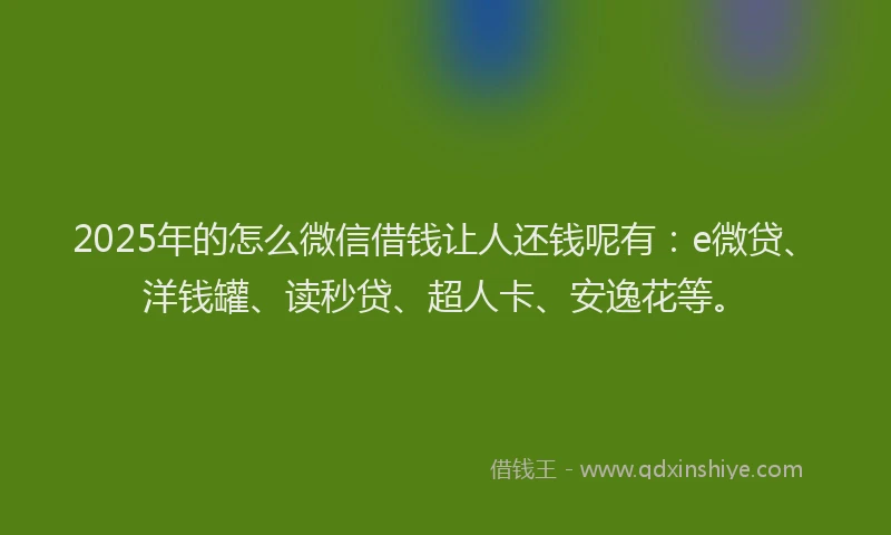 2025年的怎么微信借钱让人还钱呢有：e微贷、洋钱罐、读秒贷、超人卡、安逸花等。