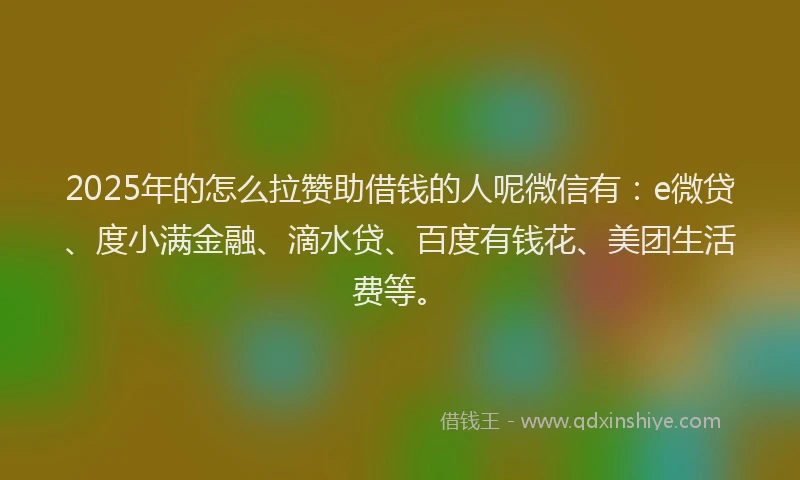 2025年的怎么拉赞助借钱的人呢微信有：e微贷、度小满金融、滴水贷、百度有钱花、美团生活费等。