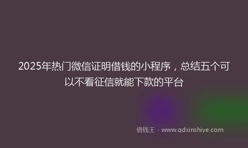 2025年热门微信证明借钱的小程序，总结五个可以不看征信就能下款的平台