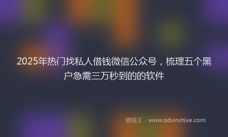 2025年热门找私人借钱微信公众号，梳理五个黑户急需三万秒到的的软件