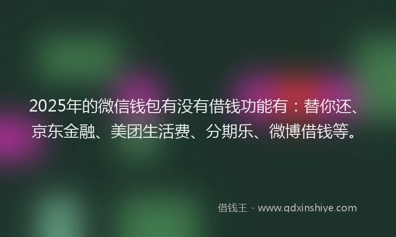 2025年的微信钱包有没有借钱功能有：替你还、京东金融、美团生活费、分期乐、微博借钱等。
