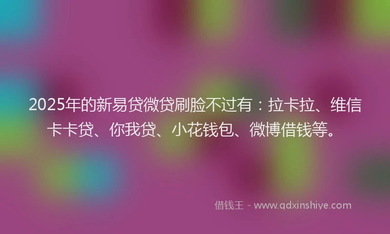 2025年的新易贷微贷刷脸不过有：拉卡拉、维信卡卡贷、你我贷、小花钱包、微博借钱等。
