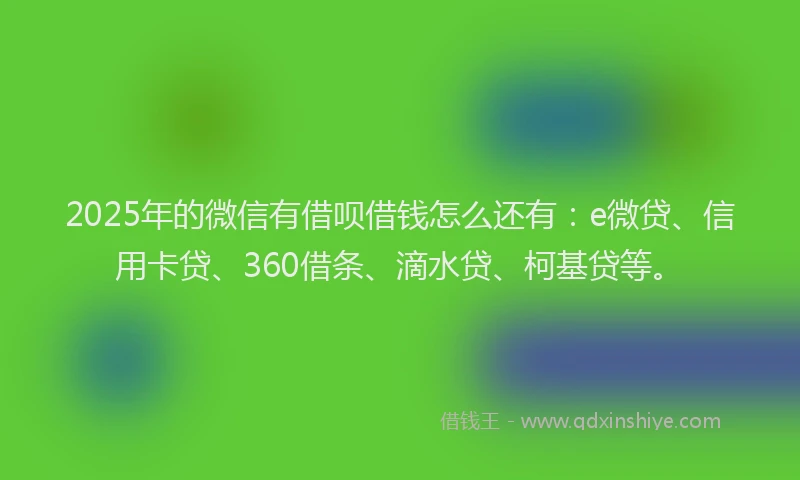 2025年的微信有借呗借钱怎么还有：e微贷、信用卡贷、360借条、滴水贷、柯基贷等。