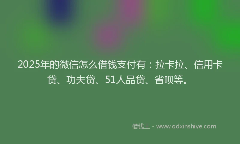 2025年的微信怎么借钱支付有：拉卡拉、信用卡贷、功夫贷、51人品贷、省呗等。
