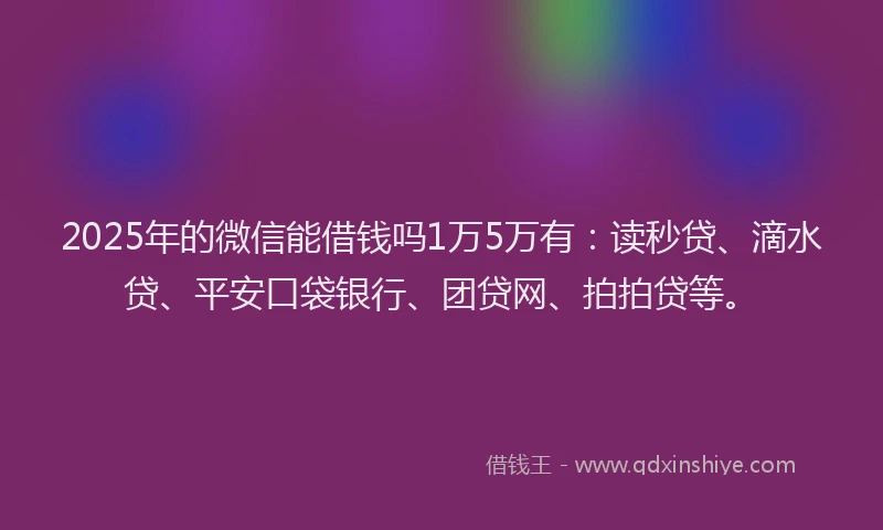 2025年的微信能借钱吗1万5万有：读秒贷、滴水贷、平安口袋银行、团贷网、拍拍贷等。