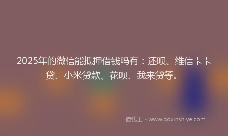 2025年的微信能抵押借钱吗有：还呗、维信卡卡贷、小米贷款、花呗、我来贷等。