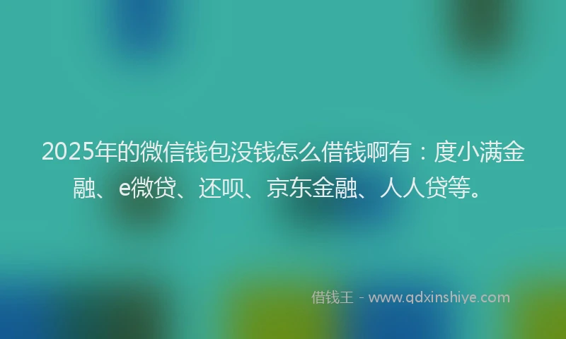 2025年的微信钱包没钱怎么借钱啊有：度小满金融、e微贷、还呗、京东金融、人人贷等。