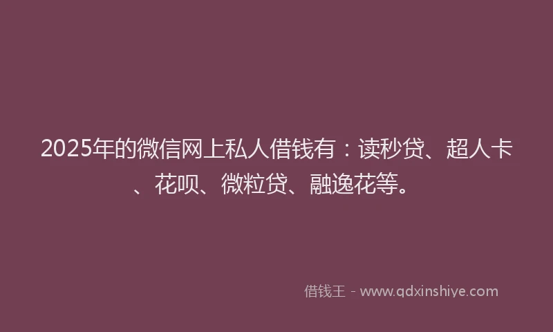 2025年的微信网上私人借钱有：读秒贷、超人卡、花呗、微粒贷、融逸花等。