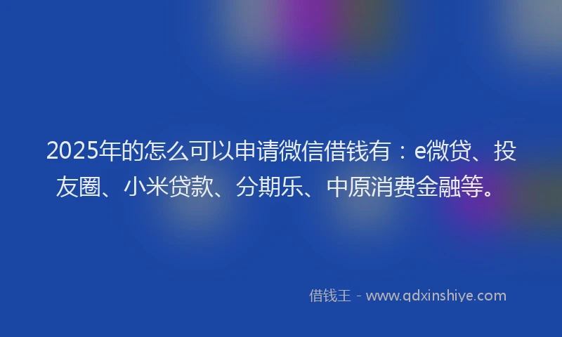 2025年的怎么可以申请微信借钱有：e微贷、投友圈、小米贷款、分期乐、中原消费金融等。