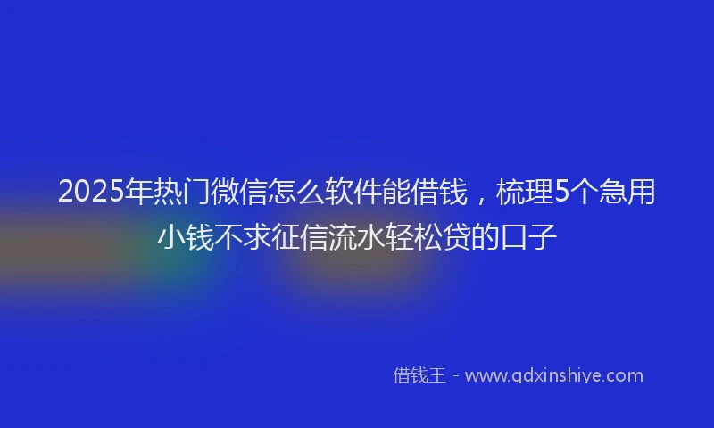 2025年热门微信怎么软件能借钱，梳理5个急用小钱不求征信流水轻松贷的口子