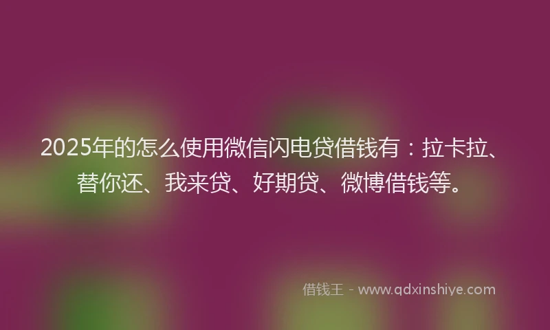 2025年的怎么使用微信闪电贷借钱有：拉卡拉、替你还、我来贷、好期贷、微博借钱等。