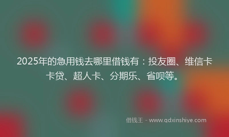 2025年的急用钱去哪里借钱有：投友圈、维信卡卡贷、超人卡、分期乐、省呗等。